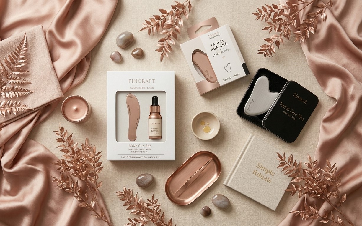 Pincraft gua sha packaging with essential oils